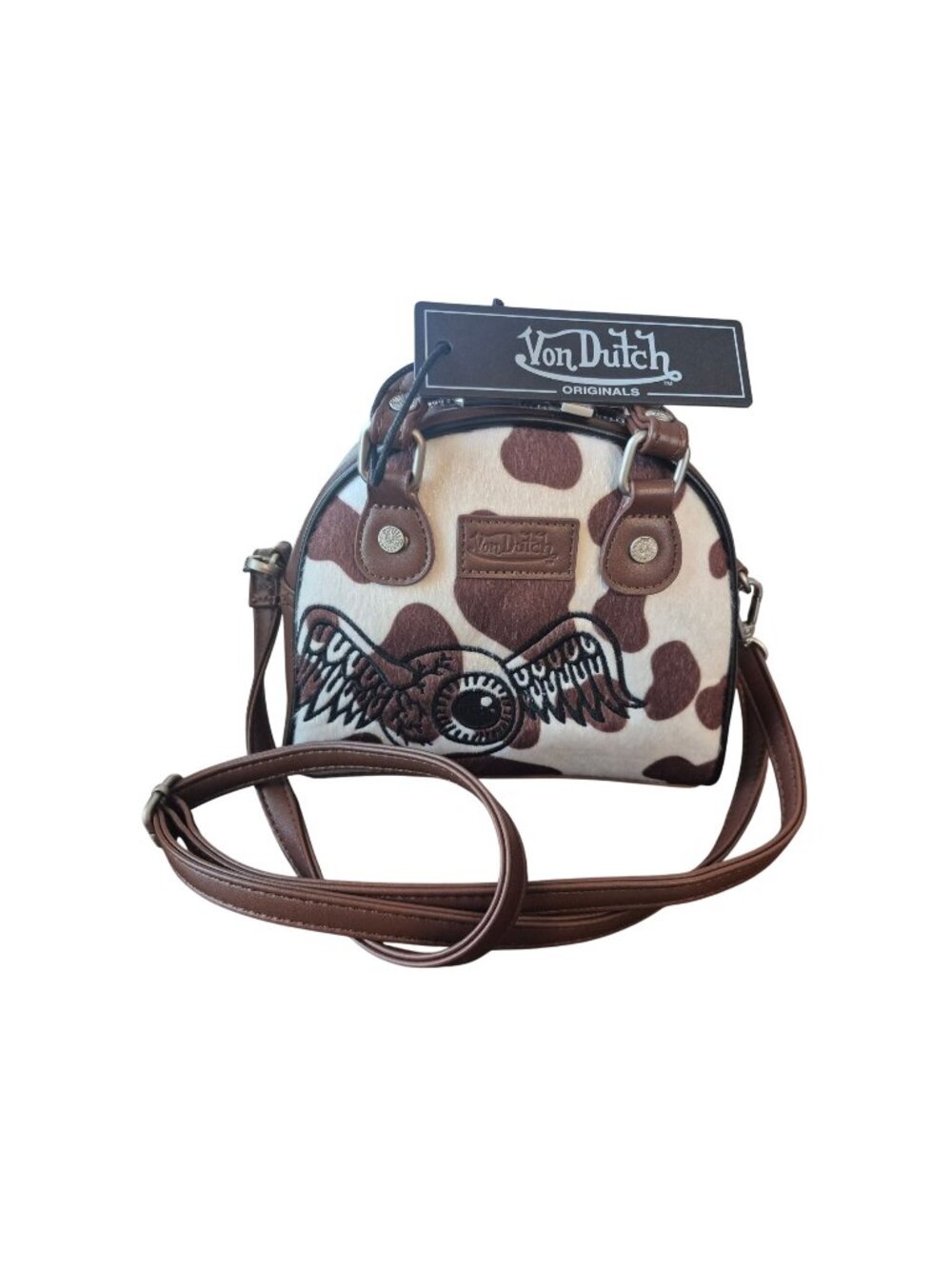 Von Dutch Mini Cow Print Bowling Crossbody Bag